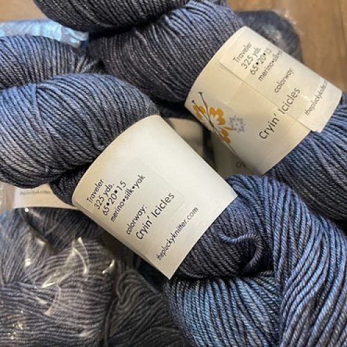 Skeins of gray yarn.