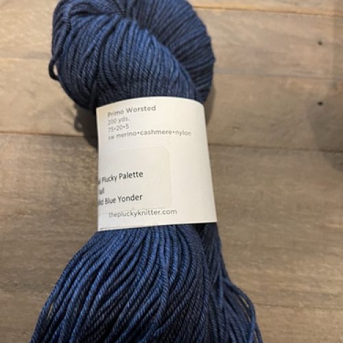 A skein of dark blue yarn.